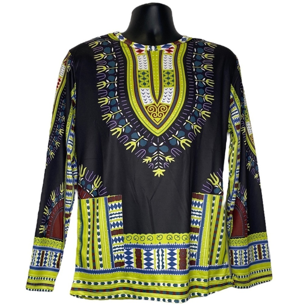 Whatlees Daishiki Print Long Sleeve Shirt (Size:XXL, Color:Multi)